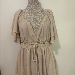 SHEIN Cream Flutter Sleeve Blouse